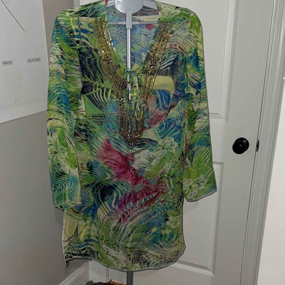 Japna Vintage Multicolor Abstract Sheer Top